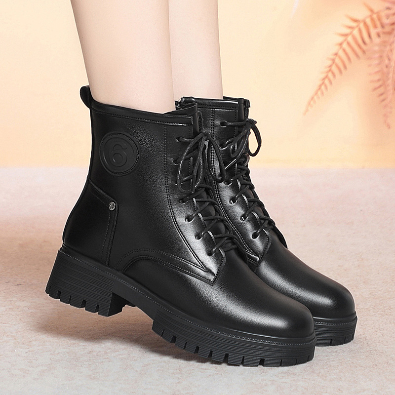 2025软皮马丁靴气质软底加绒轻便保暖新款防滑爆款厚底英伦中筒女