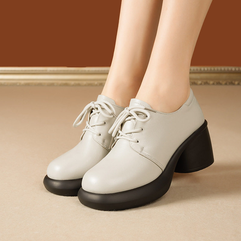 女士小皮鞋春秋款深口系带圆头单鞋真皮粗跟高跟鞋不累脚厚底女鞋,运动鞋new,运动休闲鞋,淘宝优惠券,粉丝福利购,淘宝优惠卷