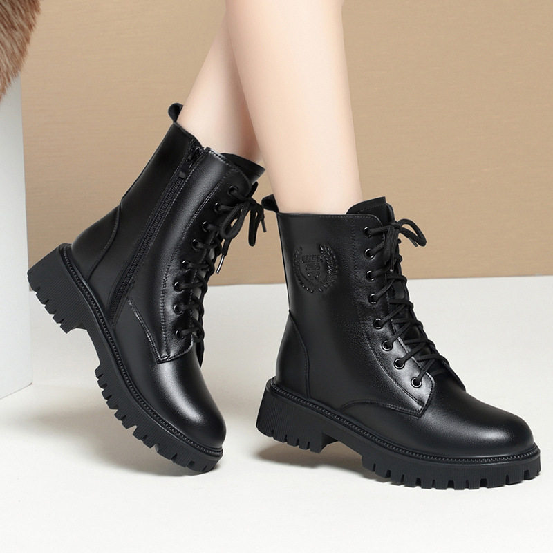 真软皮马丁靴女加绒中跟冬新款鞋子女棉鞋平底粗跟厚底英伦风短靴,运动鞋new,运动休闲鞋,淘宝优惠券,粉丝福利购,淘宝优惠卷
