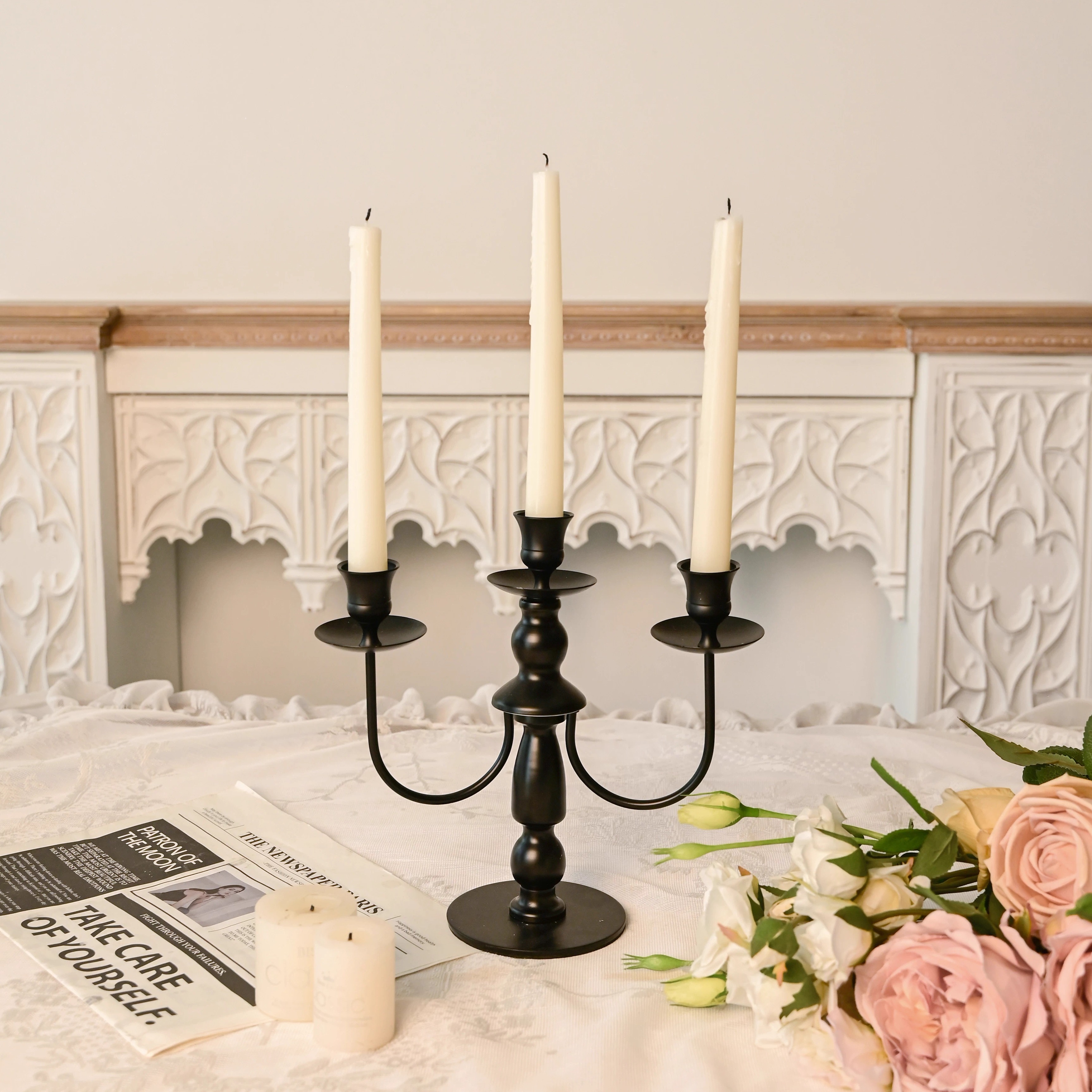 复古烛台铁艺中古高级感轻奢摆件