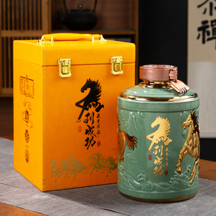 景德镇陶瓷泡酒瓶 五斤装颜色釉镀金马到成功酒坛 5斤密封空酒罐