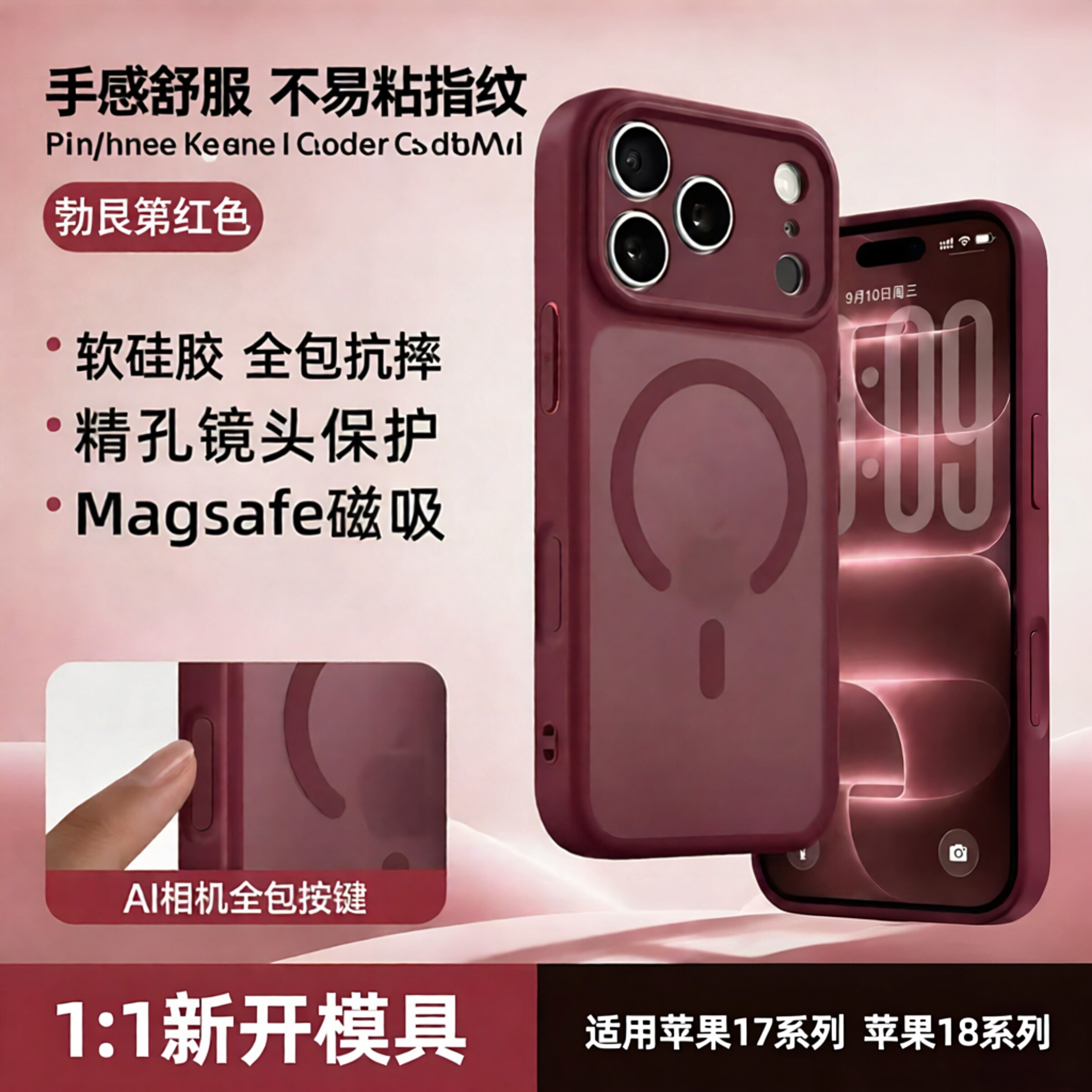 适用苹果17ProMax手机壳iPhone18Pro高端摄像头大天窗精孔保护套18磨砂软硅胶全包防摔磁吸外壳2026新款男女