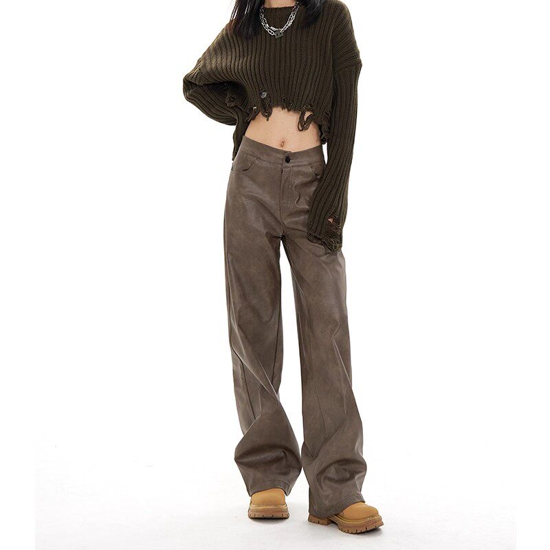 MDCW STUDIO复古PU皮裤女2025秋季新款美式机能风休闲裤美拉德色,女装/女士精品,休闲裤,淘宝优惠券,粉丝福利购,淘宝优惠卷