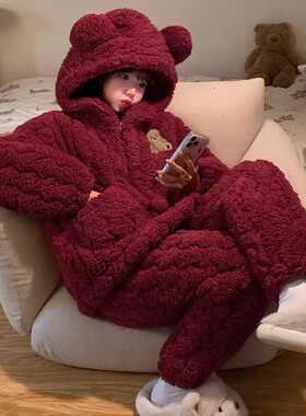 MDCW STUDIO加厚珊瑚绒红色马年睡衣女2026新款本命年家居服冬款