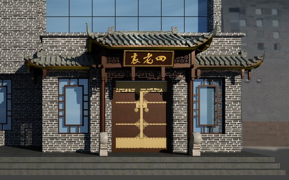 新中式仿古瓦木雕屋檐装饰门头家翘角飞檐店铺牌匾设计防腐木门窗