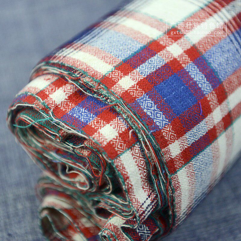 广西壮族民间手工织布 壮锦土布纯棉粗布格子 提花手织布面料布料