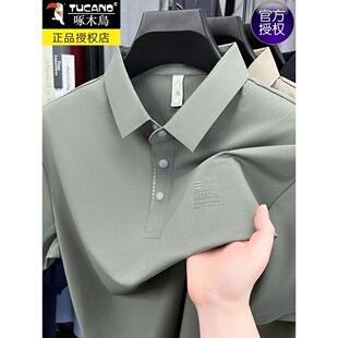 开衩中年商务休闲上衣POLO衫 啄木鸟高端短袖 薄款 翻领夏季 t恤男士