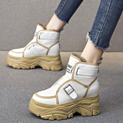 雪地靴内增高女鞋秋冬季新款厚底休闲鞋ins潮小个子加绒棉鞋A8519