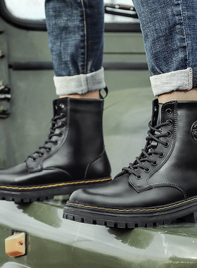 39808男女鞋马丁靴户外大头皮靴休闲工装靴秋季系带加绒保暖棉靴