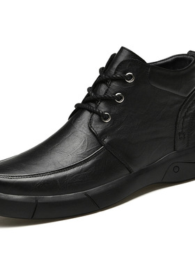 00590男鞋户外商务皮靴绅士正装休闲靴秋冬高帮系带真皮短靴棉靴