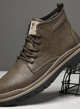 68007男鞋马丁靴户外工装靴高帮牛皮面系带大头皮靴短靴棉靴时尚