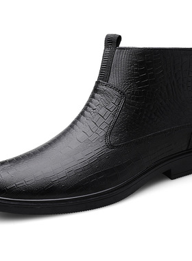 23005男鞋时尚皮靴秋冬高帮套筒真皮牛皮面侧拉链休闲短靴棉靴