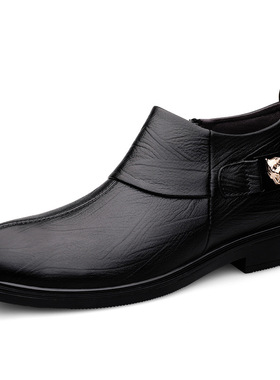 8206男鞋短靴裸靴中帮套脚金属饰秋冬牛皮面加绒保暖休闲皮靴大码