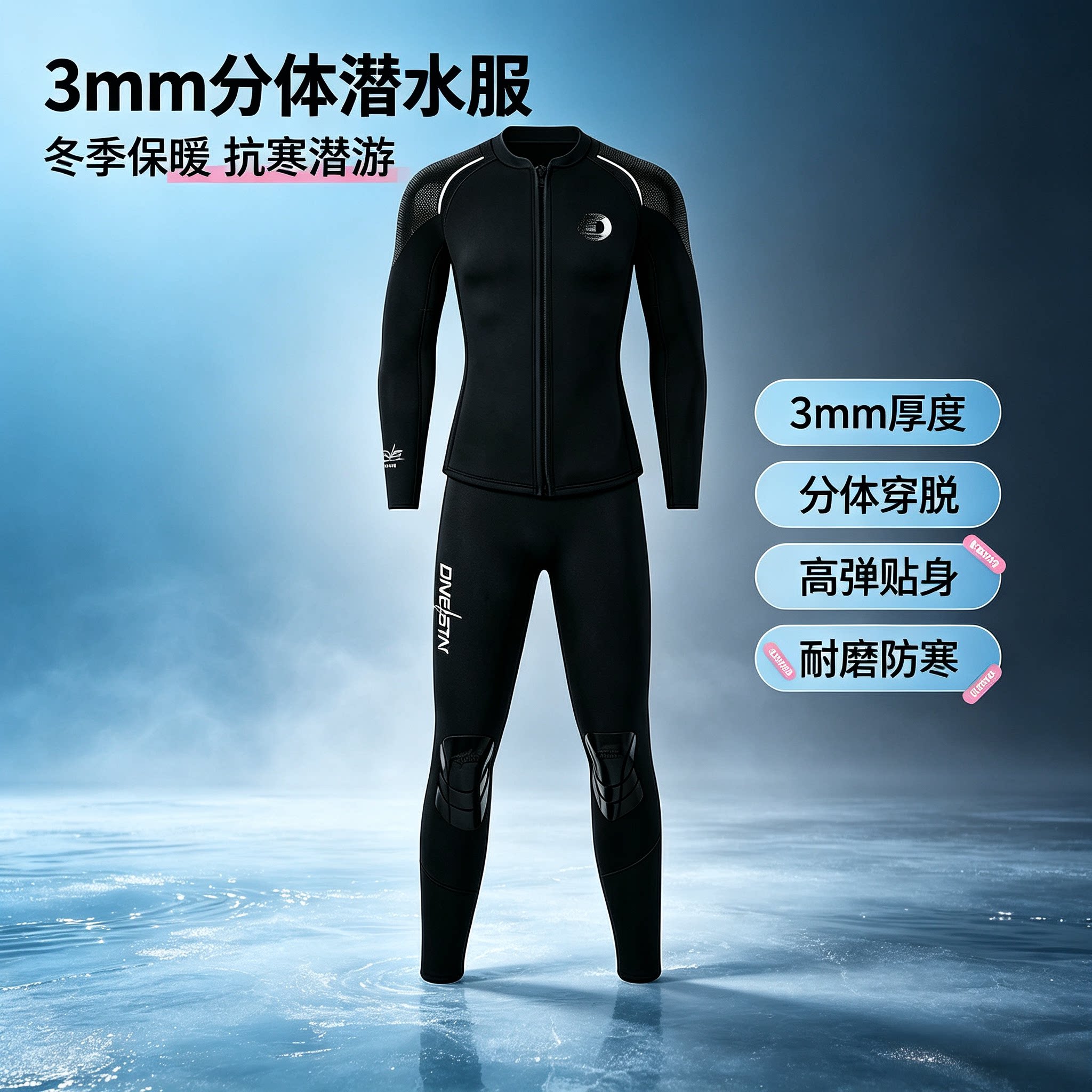 潜星3mm分体自由潜水服男女保暖长袖上衣裤子游泳深浮潜冲浪湿衣