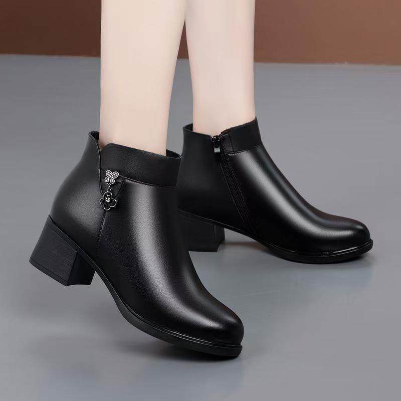 冬季羊毛女短靴时尚英伦棉靴中跟妈妈棉皮鞋加绒保暖真皮粗跟软底,运动鞋new,运动休闲鞋,淘宝优惠券,粉丝福利购,淘宝优惠卷