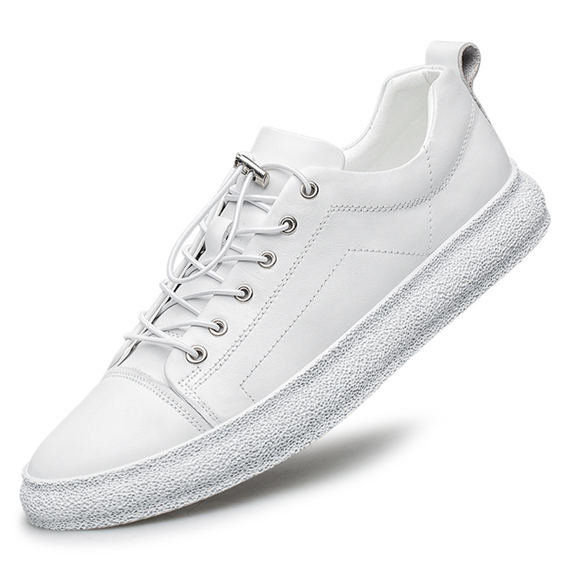 头层牛皮男鞋纯色男士板鞋韩版潮流休闲皮鞋男款小黑鞋男