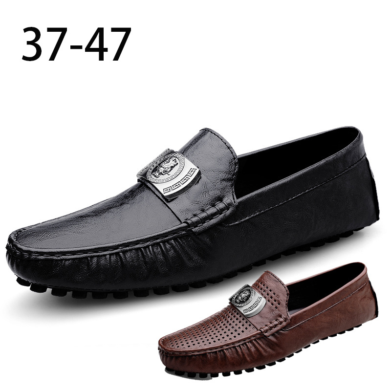 男鞋夏季豆豆鞋男真皮镂空洞洞凉鞋韩版时尚男鞋透气打孔休闲皮鞋