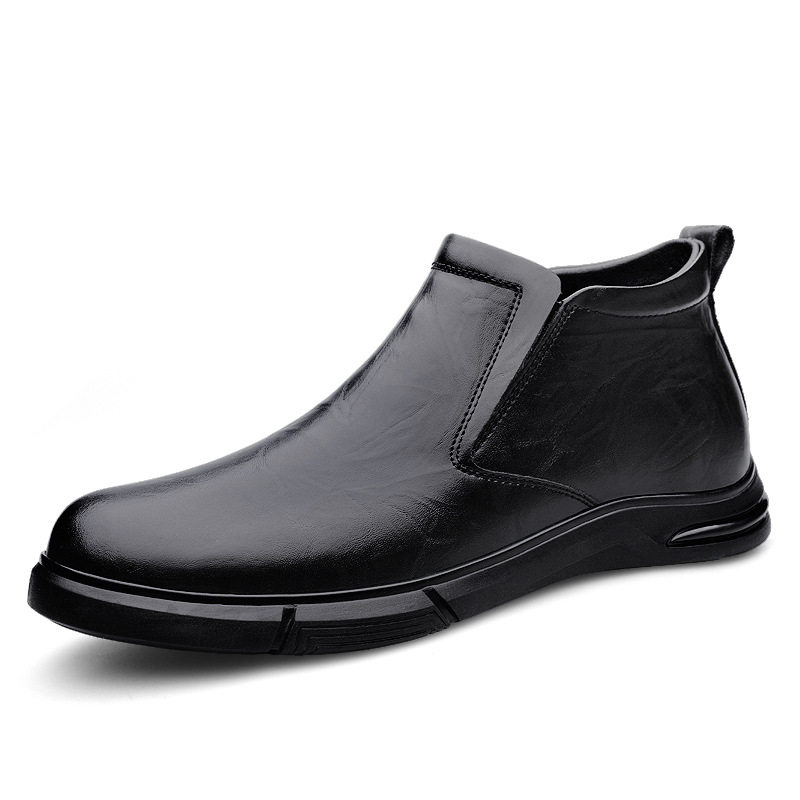 头层牛皮冬季男士棉鞋真皮羊毛加绒保暖中年爸爸男款休闲男鞋