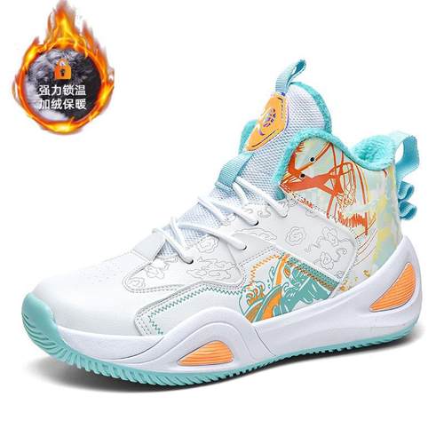 冬季加绒保暖皮面篮球鞋男女高帮青少年跑步运动鞋初中学生训练鞋