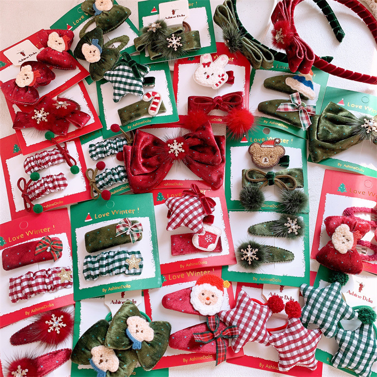 儿童圣诞节日蝴蝶结发夹头箍刘海碎发BB夹女童扎头发皮筋发圈头绳