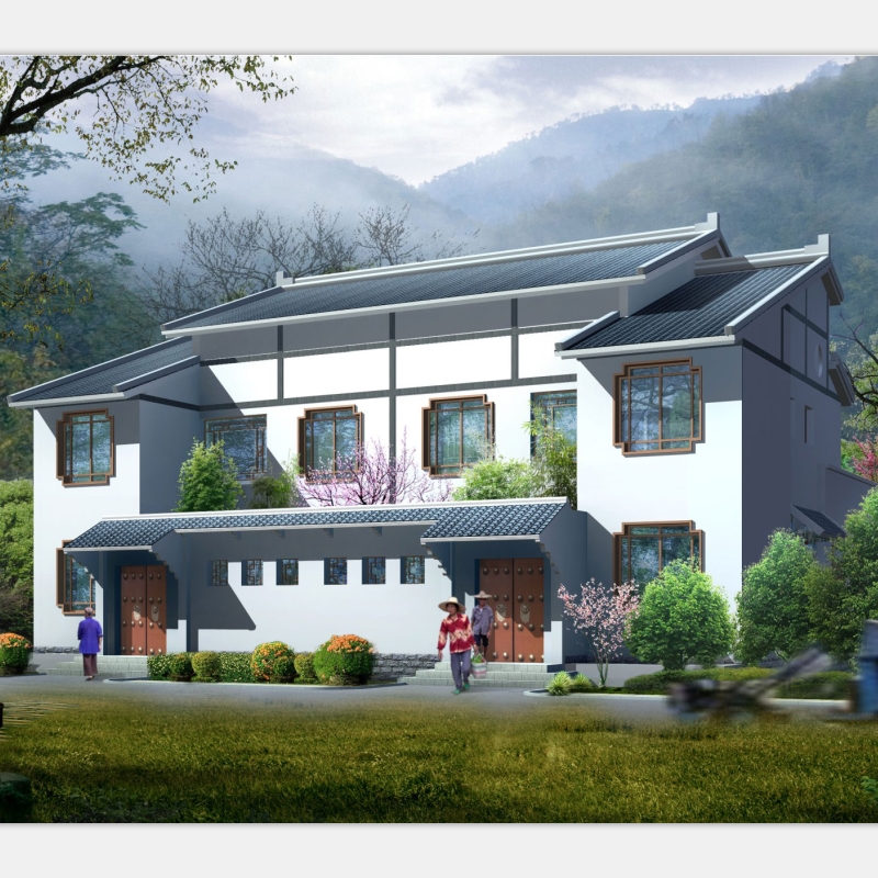 开间19进深14.6米178平二层农村双拼别墅设计图纸自建房屋前后院