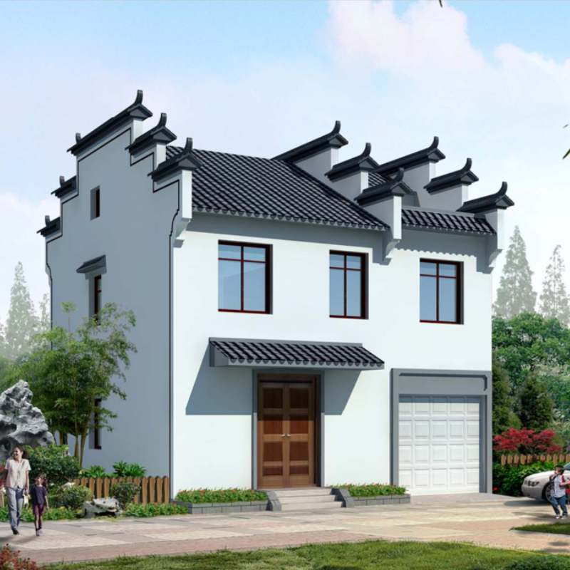 8进深11.1米110平两层徽派别墅设计图纸农村自建房屋带阁楼