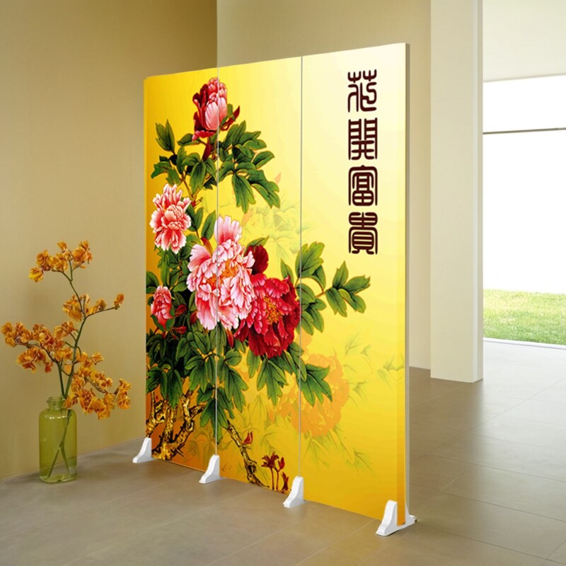 牡丹花高雅屏风入户门玄关隔断遮挡家居卧室酒店中式富贵吉祥定制
