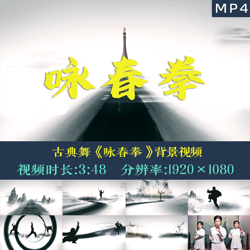 古典舞剧非遗咏春拳学生节目表演秀活动舞台演出高清视频背景素材