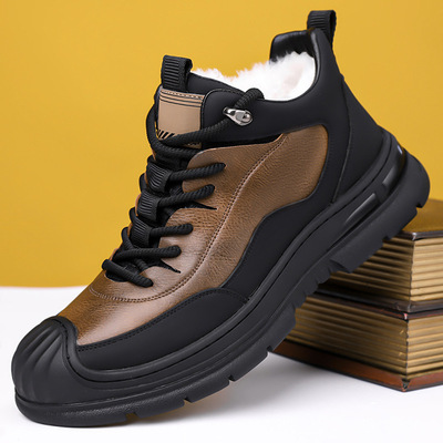 2025秋冬高帮棉鞋男加绒保暖厚底雪地靴休闲系带棉靴户外靴25777