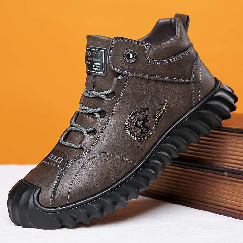 2025冬季雪地靴男保暖加绒加厚男士高邦皮靴 厚底防寒棉鞋跨境