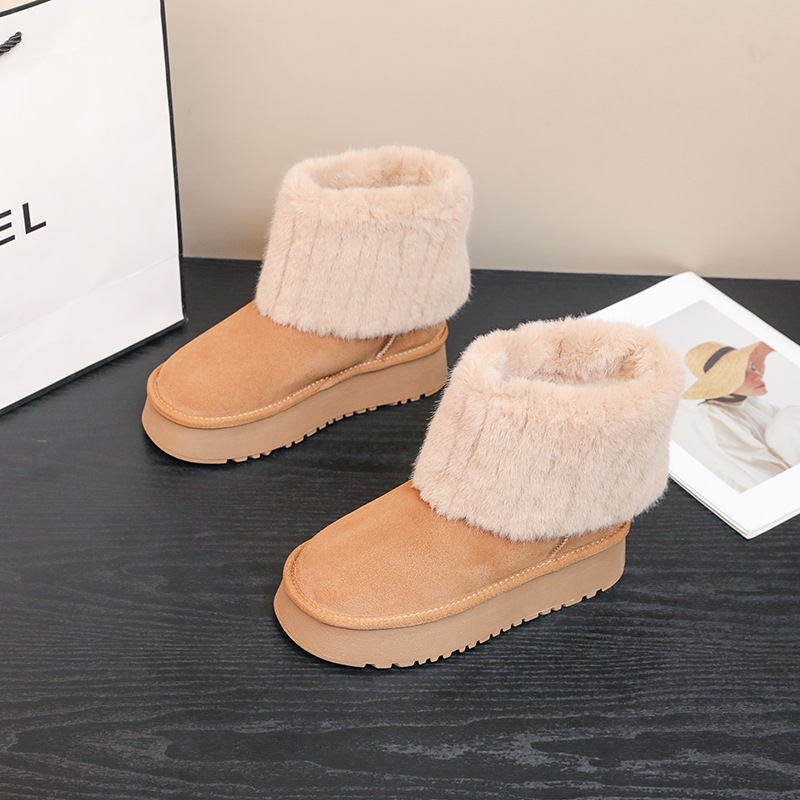 雪地靴女2025年冬季新款厚底短筒靴子加绒加厚套筒棉靴女棉鞋