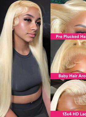 13x4 Blonde Lace Front Wigs 12A 613 Straight Human Hair Wig