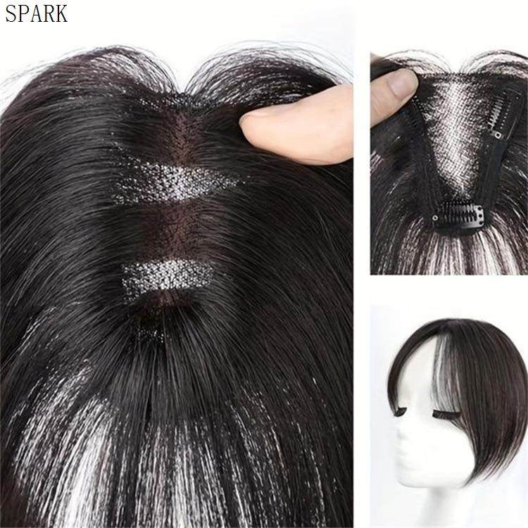 9*10超薄手织瑞士网真发假发片女遮白发透气human hair topper