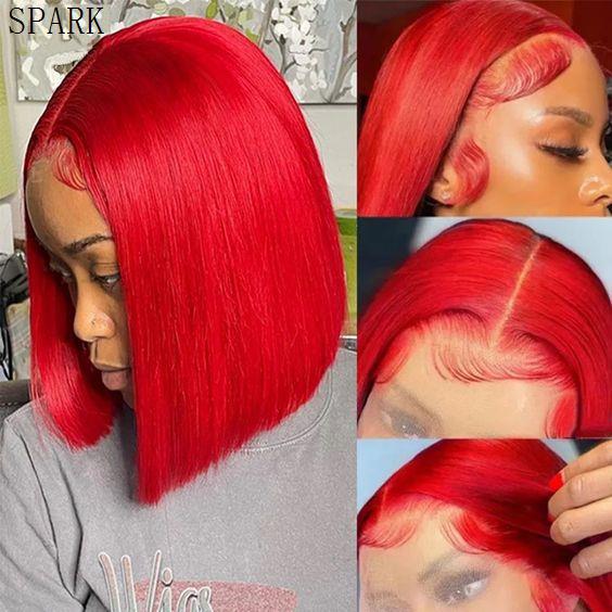 13*4 frontal lace RED BOB short human hair wig 大红色真人发