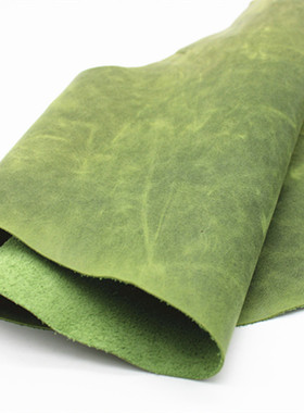 牛皮皮料真皮头层牛皮复古蜡变油蜡皮绿色沙发床头软包座椅整张料