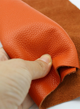 头层牛皮真皮桔红色沙发座椅床头软包皮料手工包皮料拍照背景布