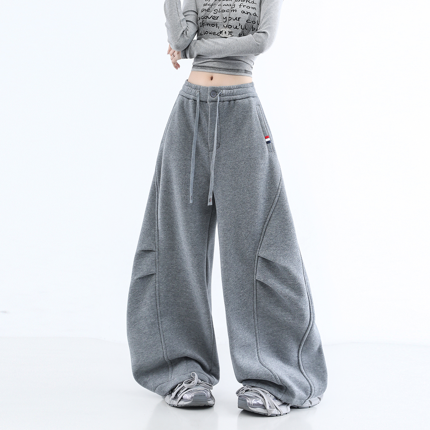 加绒卫裤、休闲阔腿裤、弯刀裤