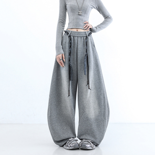 休闲卫裤 时尚 减龄宽松显瘦运动水洗阔腿弯刀长裤 子女2026春秋新款