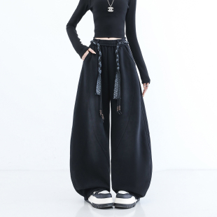 减龄宽松显瘦运动水洗阔腿弯刀长裤 时尚 子女2026春秋新款 休闲卫裤