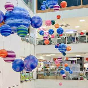 航天主题氛围场景布置商场橱窗4s展厅泡沫星球吊饰幼儿园环创美陈