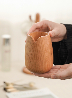 北美樱桃木简约高级办公笔筒桶高颜值ins风眼线眉笔化妆刷收纳盒