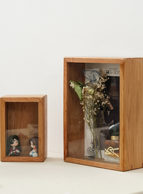 北美樱桃木透明玻璃盖天官赐福泡泡玛特手办收藏纳防尘实木展示盒