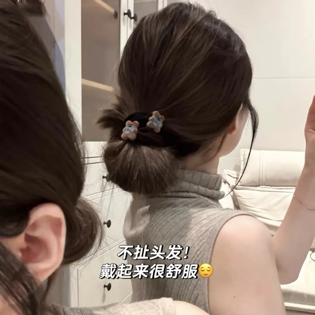 茜紫韩系植绒小熊高弹发圈