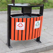 商用椭圆形钢木分类垃圾桶户外烟灰盅果皮箱双筒木条环卫垃圾箱