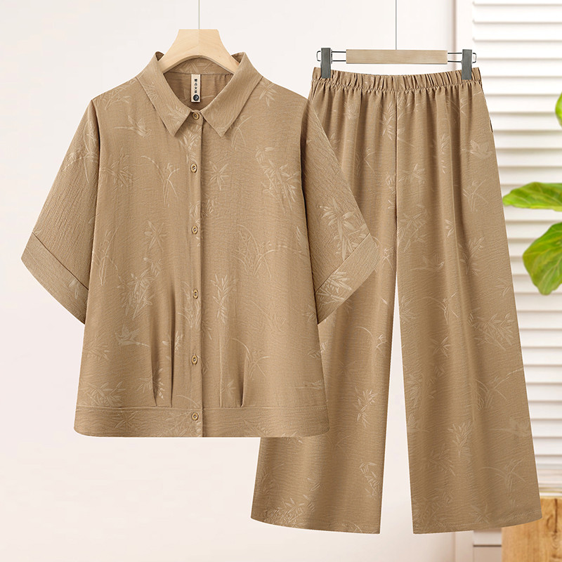 妈妈夏装端庄大气套装2026新款洋气中老年女装大码短袖上衣阔腿裤