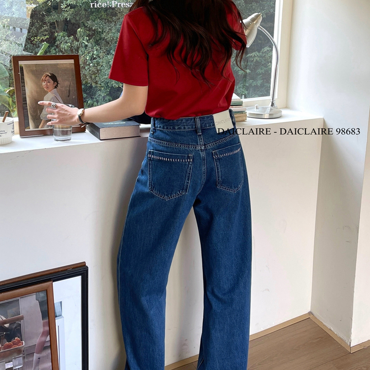 代嘉儿98683深蓝直筒牛仔裤女2025夏季阔腿裤高腰显瘦窄版拖地裤