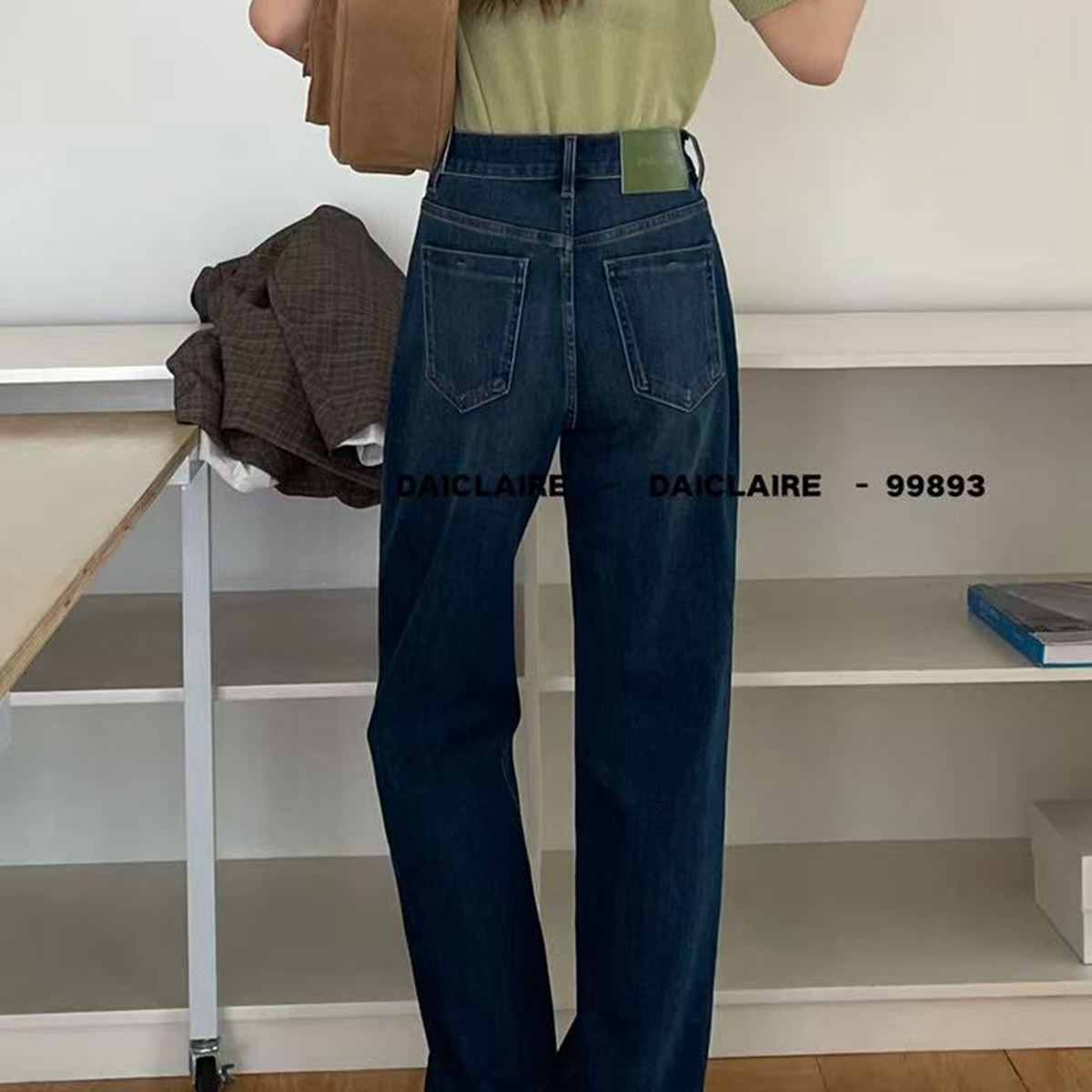 代嘉儿深蓝色复古窄版牛仔裤女