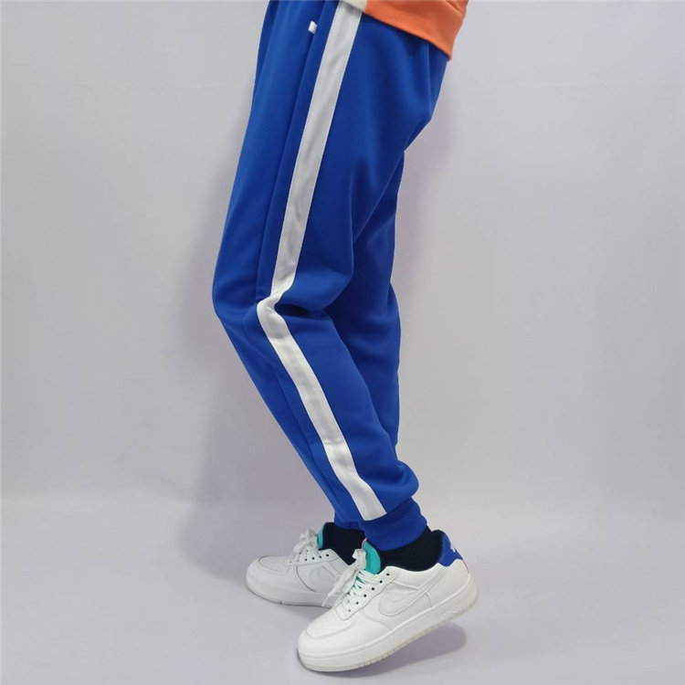 加绒加厚宝蓝色白条收口校服裤子