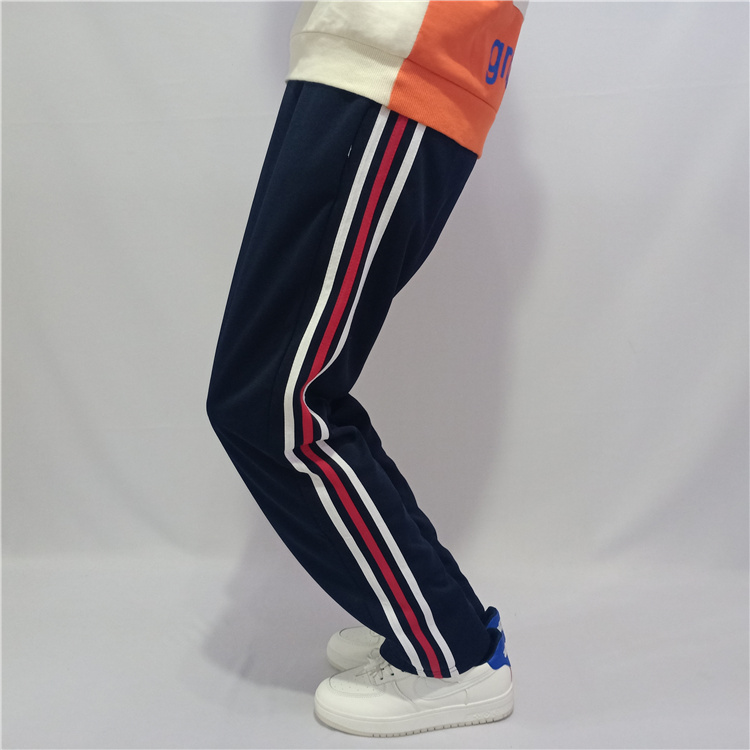 校服裤子男女直口宽松运动裤高中小学生白红白条三道杠藏蓝色校裤