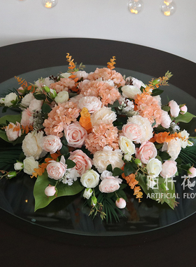 仿真大桌花转盘中间摆花酒店包厢圆桌摆件装饰花餐厅婚礼宴会布置